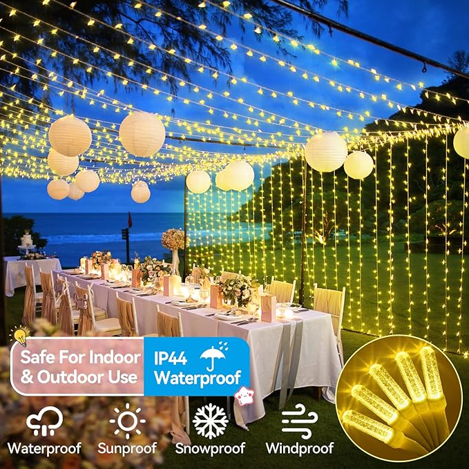 Heceltt 1600 LED 630 FT String Lights Outdoor, 8 Modes Warm White Christmas Lights Plug in, IP44 Waterproof Led String Lights with Timer and Memory for Xmas Holiday Wedding Decorations