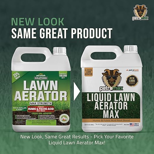PetraMax Liquid Aeration for Lawn with Humic & Fulvic Acid Biostimulants, Liquid Aerator, Liquid Aerator, Soft Soil Liquid Aerator, Lawn Aeration, Soil Loosener, Soil Aerator, 160,000 sq ft (1 Gal)