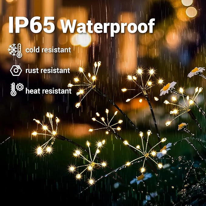 Solar Garden Decor Lights Outdoor, Solar Powered Lights Waterproof for Yard Patio Porch Flowerbed, Fairy Gardening Supplies Gifts Firwork(8 Pack Warm White)
