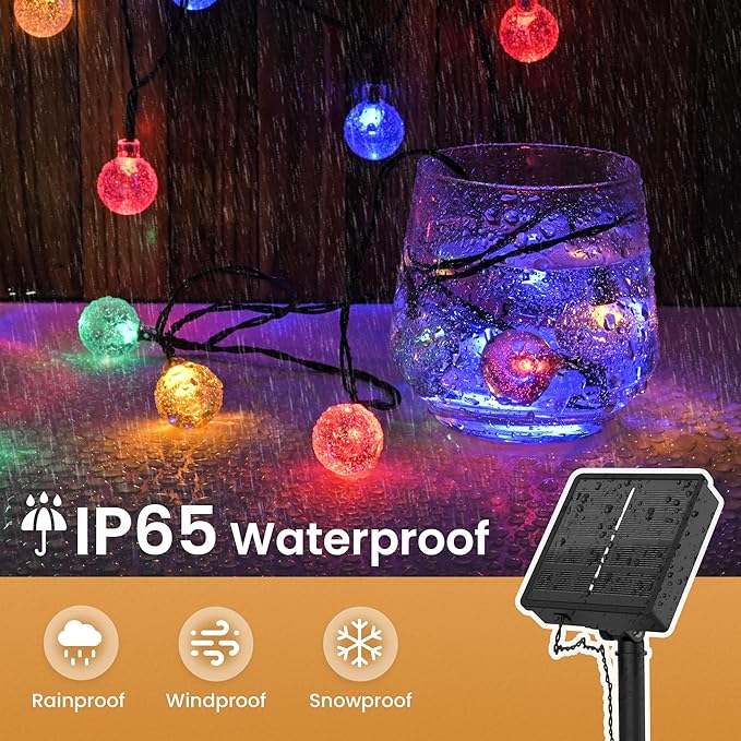 Solar Lights Outdoor Waterproof, Total 36ft 60LEDs Crystal Globe Lights with 8 Modes, Solar String Lights for Outside, Patio Porch Garden Yard Christmas Wedding Party Decor (Multicolor)
