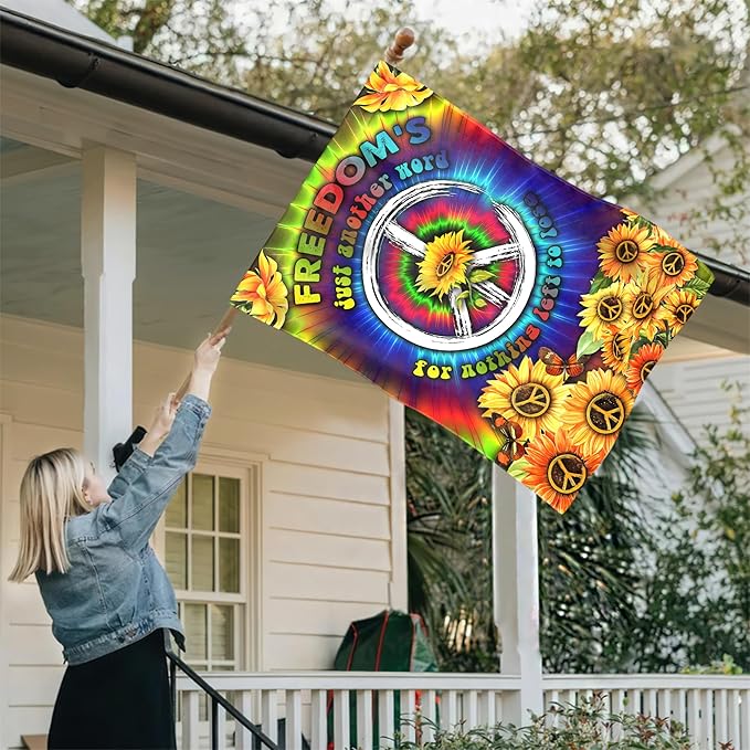 FLAGWIX Sunflower Hippie Peace Flags - Summer Flag Decorations For Home, Outside, House Flag (30 x 40) - USA House Garden Flags, Hippie Peace House Flag, Premium Polyester - Decorative Outdoor Flags