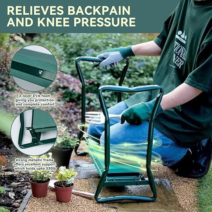 Garden Stool,Garden Kneeler and Seat, Gardening Bench with 1 Tool Pouches EVA Foam Pad for Kneeling and Sitting to Prevent Knee & Back Pain, Gardening Gift for Seniors,Women, Grandparents, Mom & Dad