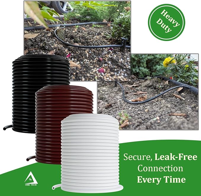 1/4 Drip Irrigation Tubing, 100 Feet, Flexible PVC Plastic Drip Irrigation Hose for Gardening, Misting, Hydroponics and DIY Landscape Garden Projects, Blank Distribution Tubing (100ft, White)