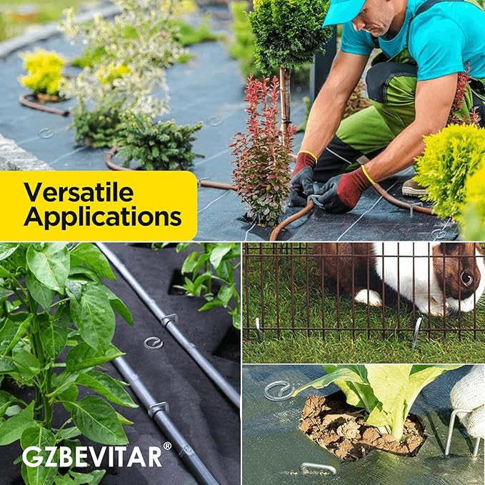 Landscape Fabric Pins Combo - 8 Inch Circle Top Pins & U-Pins, Thicker 8 Gauge Galvanized Weed Barrier Staples, Wider 1.5-Inch Top Garden Support Stakes (20 Circle Top+20 U Shape)