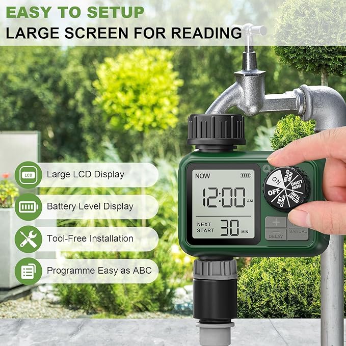 Sprinkler Timer, XinFuture Water Timer, Programmable Garden Hose Timer with Rain Delay, Manual& Automatic Watering System, Waterproof Digital Irrigation Timer Watering Lawn Evenly&Efficiently,1 Outlet
