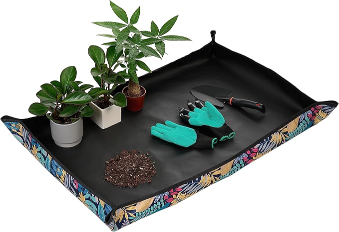 KONMAY Foldable Thicken Repotting Mat Tool Set - 30''X44'' Waterproof Potting Tray, Shovel and Garden Glove for Indoor and Outdoor Transplanting and Soil Mess Control
