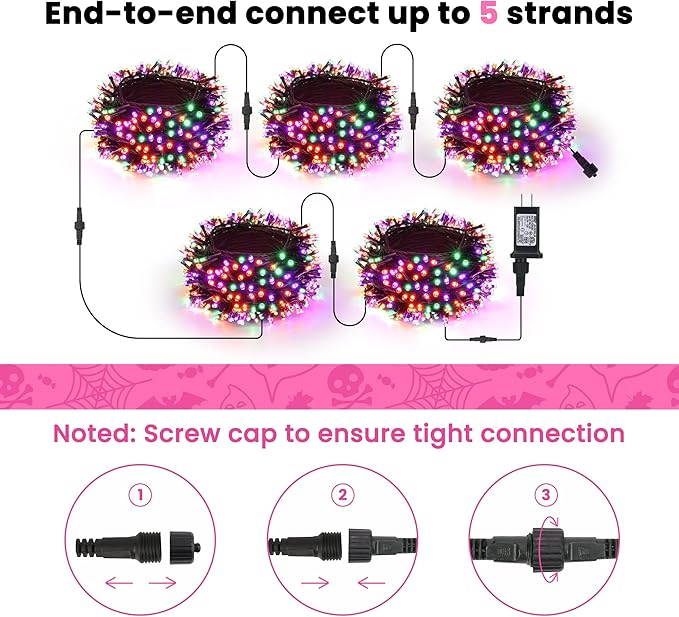 82ft 200 LED String Lights with 8 Modes, Waterproof Low Voltage Orange & Green & Purple Fairy Lights for Halloween Party, Garden, Indoor Outdoor Decorations