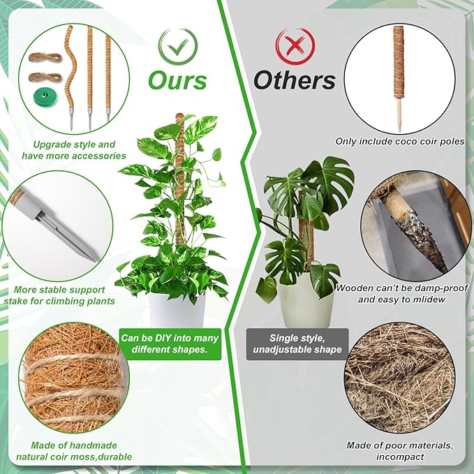 48 Inch Moss Pole, 3 Pack Bendable Moss Pole for Plants Monstera, Climbing Plants Indoor, Support Stakes, Coco Coir Poles, Trellis, Potted Plant Sticks Support