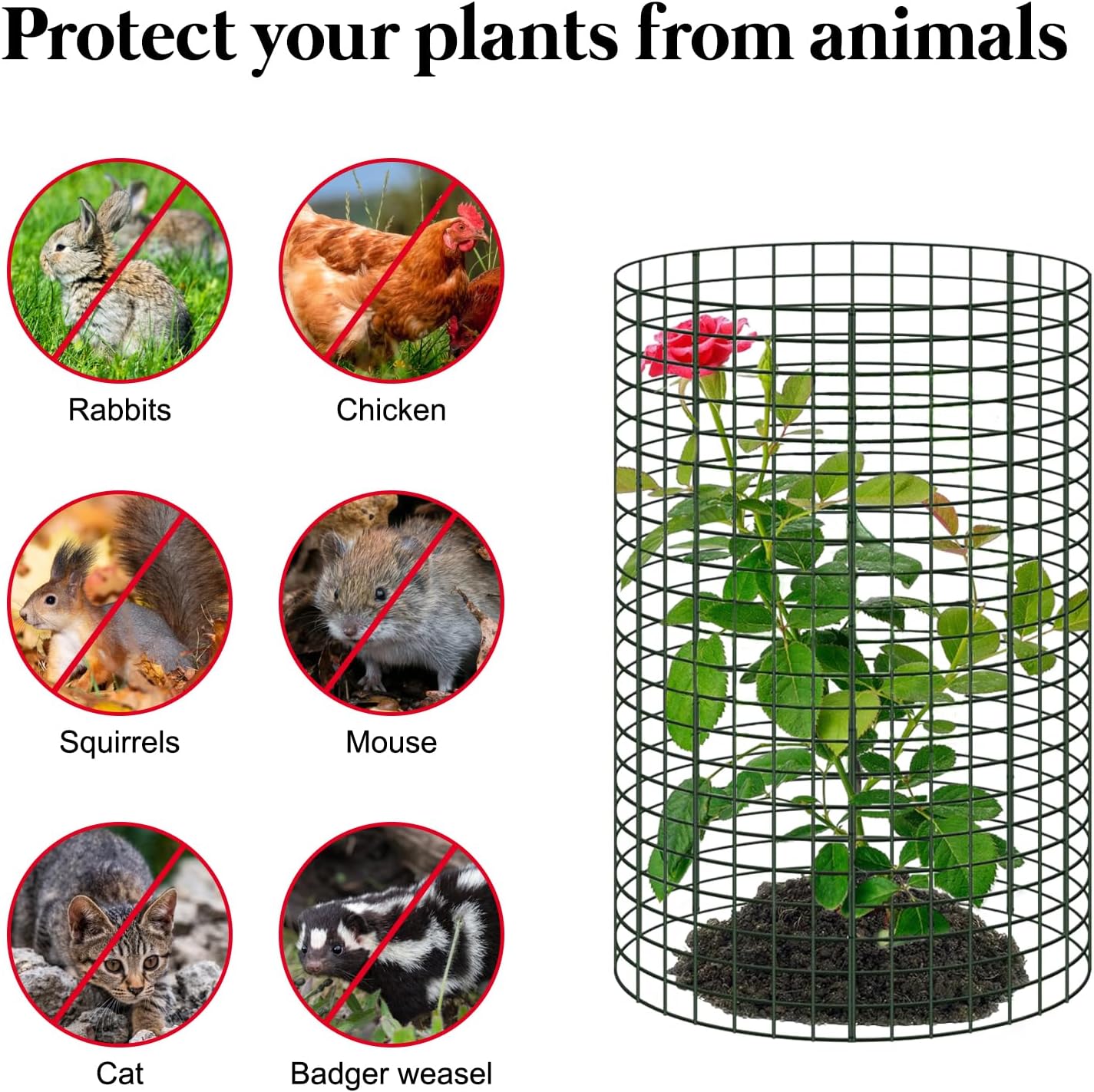 30 Pcs 24'' x 12'' Large Wire Plant Protector from Animals, 10 Pack Metal Plant Cage Chicken Wire Cloche with Ground Stakes and Nylon Tie to Keep Animals Out, Garden Protection Bunny Barricade