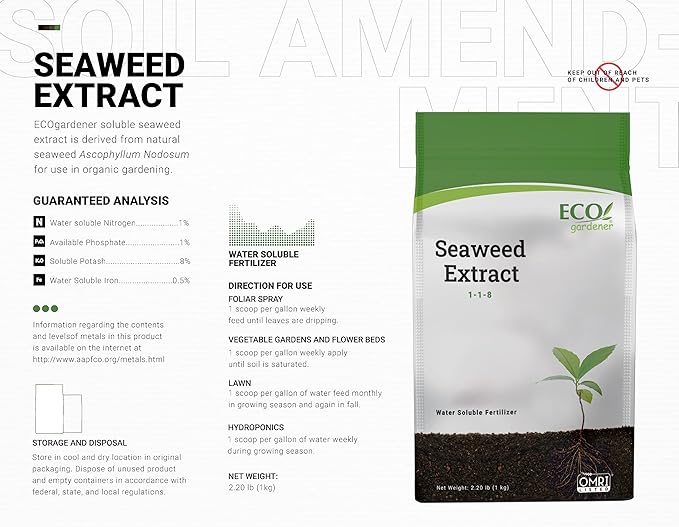 ECOgardener Seaweed Extract Soil Amendment, Water-Soluble, Powdered Organic Soil Conditioner