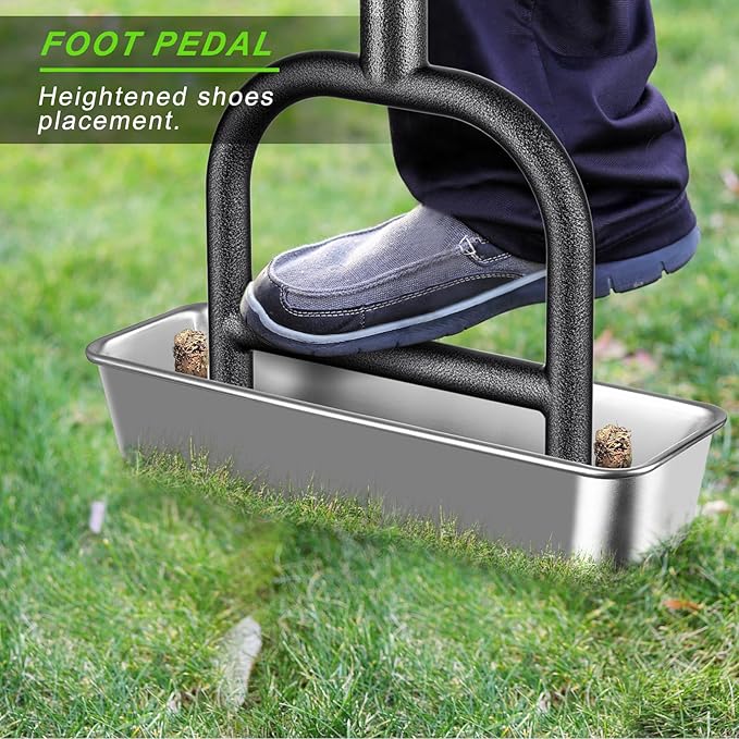 Dolibest Lawn Coring Aerator, Manual Lawn Aerator, 2 Stainless Steel Corer Plug Aerator with Soil Core Storage Tray, Pre-Assembled Manual Grass Aerating Tool & Clean Hand Tool, Improving Lawn Health