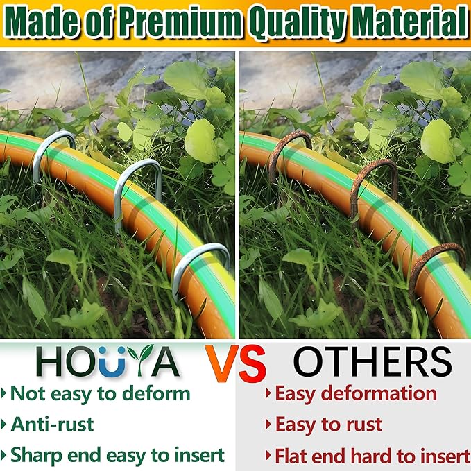 U Shaped Garden Stakes 6 Inch 80 Pack Drip Irrigation Stakes Galvanized Landscape Garden Staples Hose Stakes for Soaker Hose Drip Line Irrigation Tubing Tube, Lawn Ground and Weed Barriers