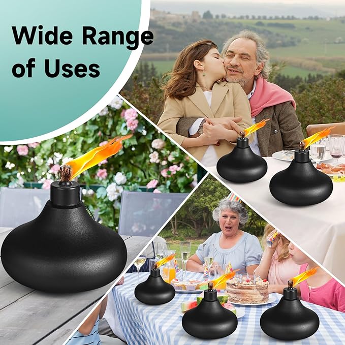 6 Pack Metal Table Top Torches,24.5 oz Citronella Torches for Outside,Refillable Flame Light Torch with Wicks and Covers, Landscape Lanterns Torches for Party, Garden Decor,DIY