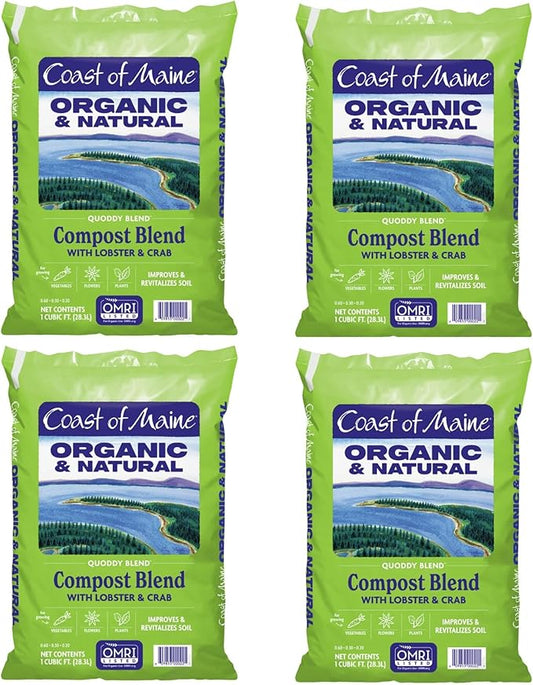 Coast of Maine Quoddy Blend, 1 cu ft (Pack of 4) Organic and Natural Compost Blend with Lobster and Crab - Improves and Revitilizes Soil
