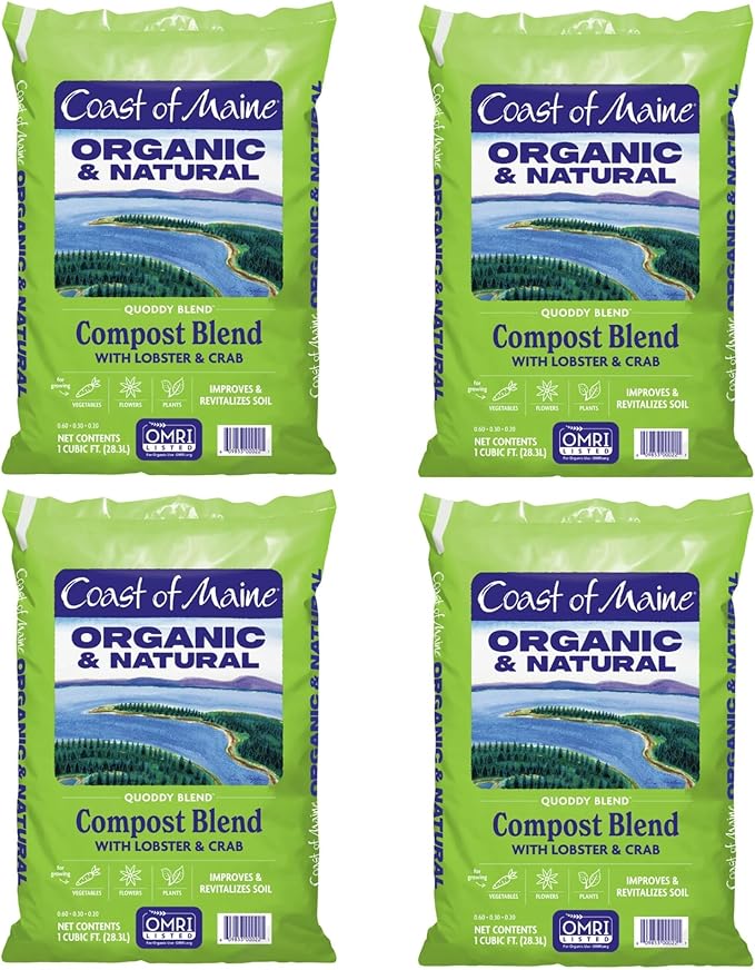 Coast of Maine Quoddy Blend, 1 cu ft (Pack of 4) Organic and Natural Compost Blend with Lobster and Crab - Improves and Revitilizes Soil