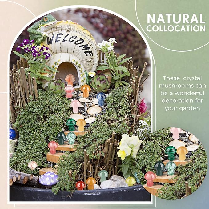 Nuanchu 120 Pieces Crystal Mushroom Sculpture Bulks Hand Making Gemstone Quartz Mushroom Polished Cute Stones Decor for Witchcraft Meditation Garden Home