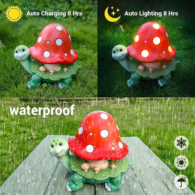 Turtle Gifts for Women, Solor Statue for Garden, Turtle and Mushroom Figurine with Lights, Outdoor Decorations for Yard Lawn Patio, Gifts for Mom Grandma Mother in Law Gardener Mother'Day