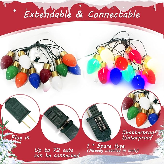 16FT Jumbo Xmas String Lights,Large Outdoor Christmas Lights with 10 Giant Multicolored Bulbs Hanging Lights for Outside Indoor Holiday Tree Porch Roof Fence Yard Garden Decorations