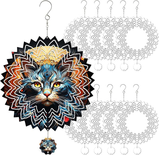 Sublimation Wind Spinner Blanks, 10 Pack10 Inch 3D Aluminum Metal Hanging Wind Spinner Bulk for Garden Yard Outdoor, Window Porch Decoration for Heat Press Transfer DIY