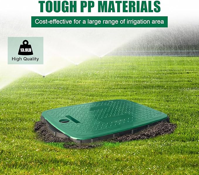 Durable PP Valve Box-2 Sets 19x14 In Jumbo Sprinkler Valve Boxes with Lockable Cover,Plastic Rectangular Irrigation Valve Box Overlapping Cover for Garden Yard Outdoor Lawn Grassland Inground