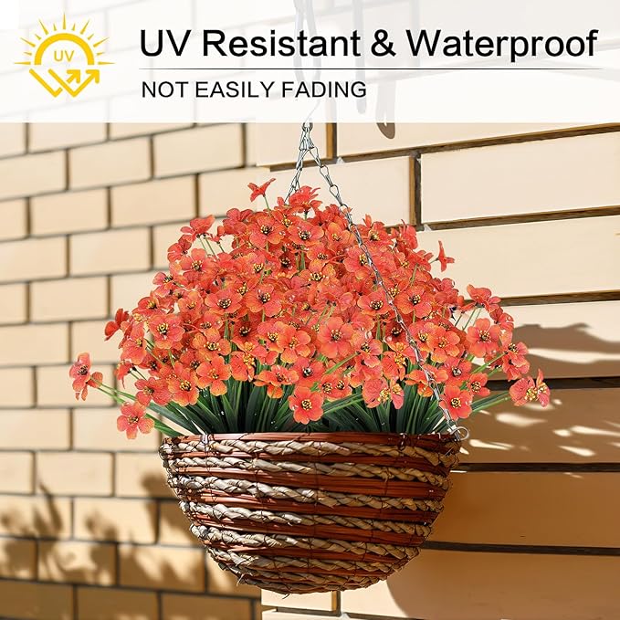 24 Bundles Artificial Fall Flowers Outdoor,No Fade Fake Plastic Flowers,Faux Autumn Plants for Thanksgiving Xmas Decor,Hanging Planters Indoor Outside Garden Porch Window Box Home Wedding