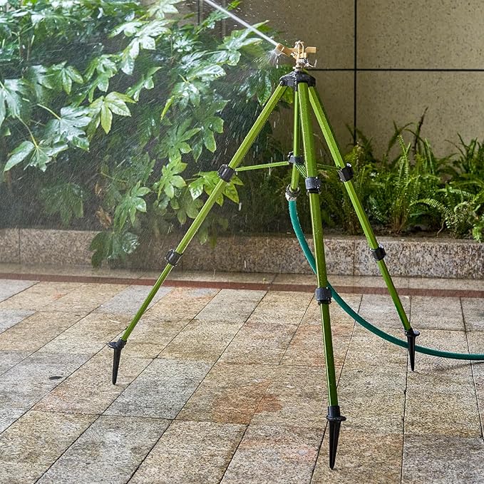 Tripod Sprinklers for Yard,Nalupatio Impact Sprinkler on Tripod Base,Heavy Duty Brass Sprinklers,360 Degree Large Area Irrigation,3/4 Inch Connector Sprinkler with Legs Flip Locks for Lawn/Yard,1 Pack