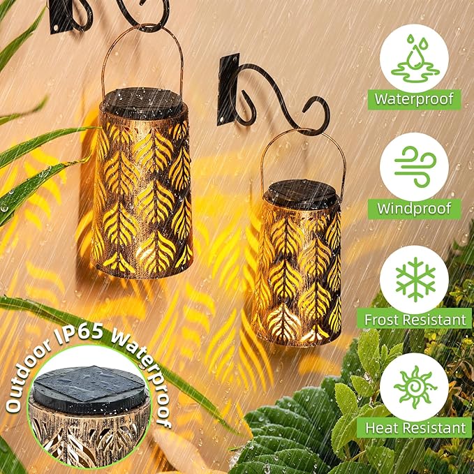 JSOT Outdoor Solar Lantern - 2 Pack Solar Outdoor Lights Hanging Lantern Patio Lanterns Decorative for Garden Yard Backyard Front Porch Halloween Christmas Day