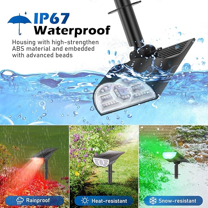 Solar Color Changing Spot Lights Outdoor, Multi-color RGB Solar Landscape Lights IP67 Waterproof, 9 Lighting Modes Solar Powered Spotlights for Christmas Holiday Decorations Yard Garden, 4-Pack