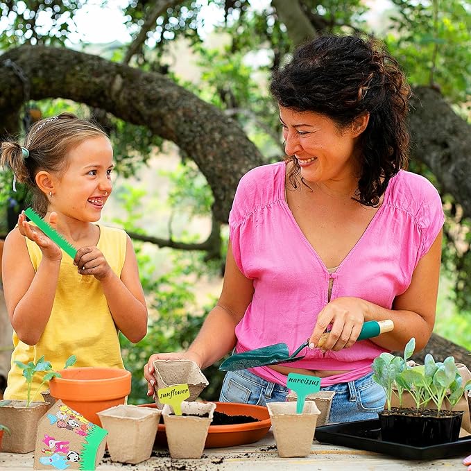 NNG 40 Set Garden Paper Pot Craft Kit,40Pcs Paper Mache Pots Peat Plant Pots with 400pcs Adhesive Foam Stickers & 40Pcs Pots Labels,Flower Plant Spring Craft for Kid DIY Flower Planting