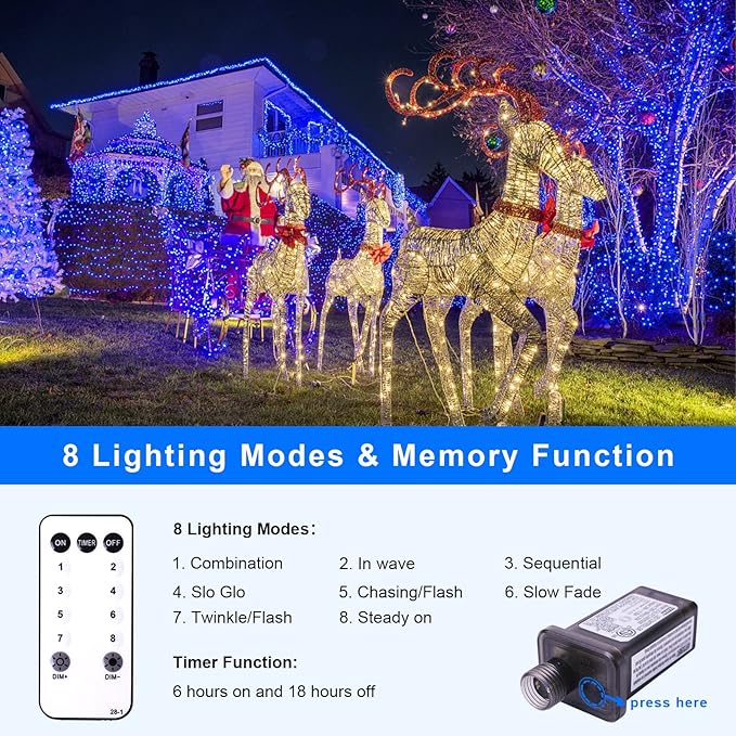 Blue Net Lights Outdoor - 360 LED Christmas Lights Plug in With Remote, 12 x 5ft Extendable 8 Modes Waterproof for Bushes Gazebo Lawn Wedding Patio Garden Tree Decoration