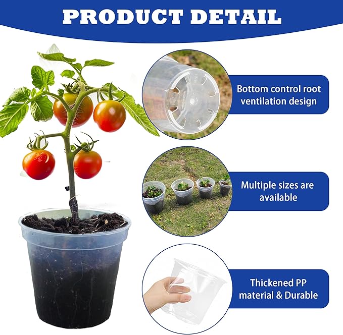 Hourleey 36 Pack 4/5/6/7 Inch Clear Nursery Pots for Plants, Plant Pots with Drainage Holes, Transparent Seedling Pots for Seed Starters Planter Flower