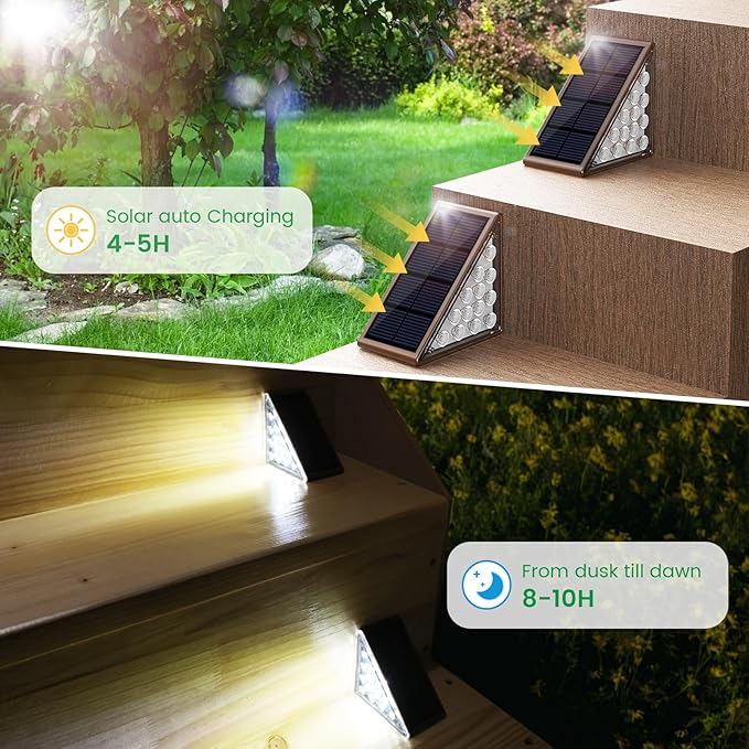Solar Step Lights - 12 Pack, Waterproof IP67, Deck & Staircase Lights, Patio & Front Step (Cool Brown)