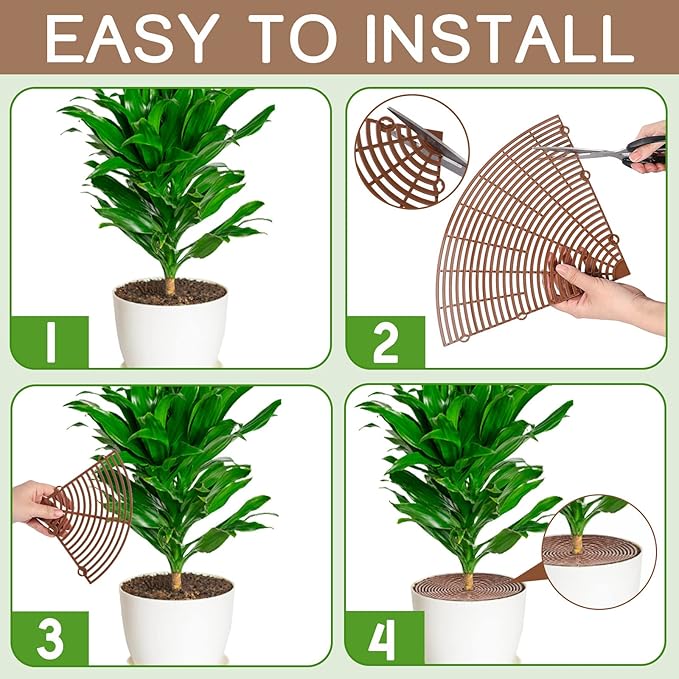 4 Pcs Plant Pot Grid Soil Protector Covers Cuttable Flower Cover from Animals 20.5" 11.8" Cat Digging Stopper Plant Pot Cover with Stakes for Indoor Outdoor Gardening(Brown)