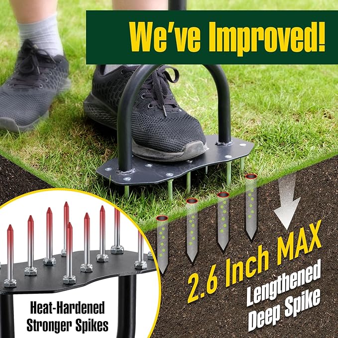 Jardineer Lawn Aerator Spike Aerating Tool, Updated 36" Taller Manual Grass Aerator Tool with 12 Stainless Spikes, Yard Aerator Tool for Compact Soil