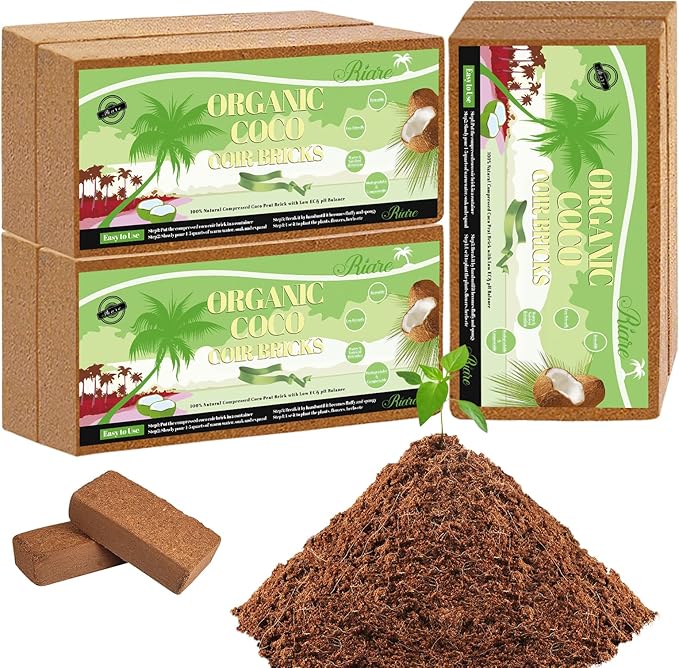 Riare 6pcs Organic Coco Coir Bricks Soil Blocks- 100% Natural Compressed Coco Peat Brick Coconut Fiber Substrate with Low EC& pH Balance, High Expansion Coco Coir Pith Coconut Husk for Garden