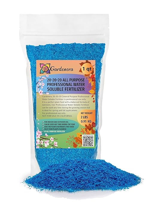 Premium 20-20-20 All Purpose Water Solubable Fertilizer for All Plant by Gardenera - Promotes Biomass Growth and Vibrant Leaf Color - 1 Quart
