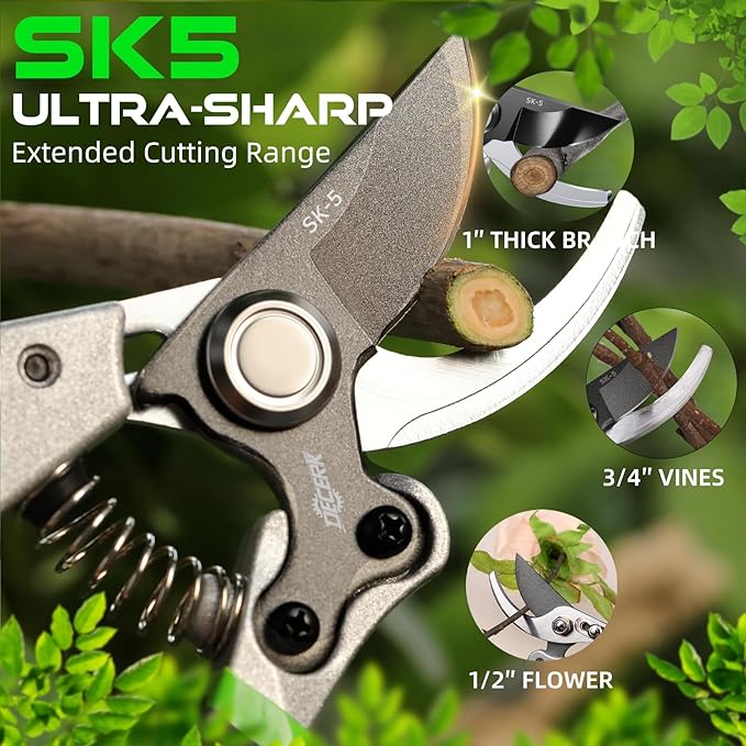 Pruning Shears for Gardening - DECERK 8.5" Professional Bypass Garden Scissors & Clippers, Super Sharp SK5 Blade, Ergonomic Handle Heavy Duty Hand Held Pruners, Gardening Gift for Women Men, 2025 Tool