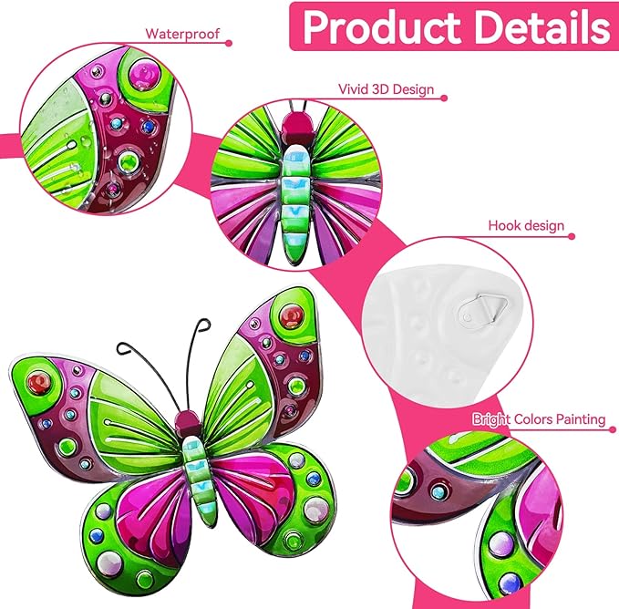 ULENDIS 4 Pack Metal Butterfly Wall Art Decor, 3D Colorful Outdoor Wall Art Fence Decorations for Patio and Yard, Hanging Decor for Garden Living Room Balcony, Gift for Family Friends(C)