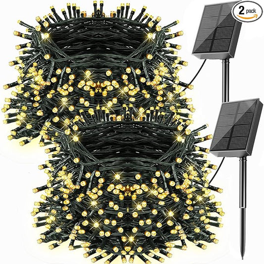 2 Pack Solar Christmas Lights Outdoor Waterproof, Total 400led 144ft Each 8 Modes Solar String Lights Solar Fairy Lights Decoration for Garden Yard Patio House Christmas Tree Xmas(Warm White)