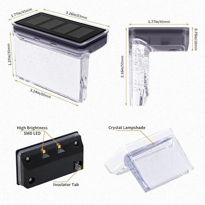 Solar Step Lights Outdoor LED Deck Fence Patio Wall Lights Garden Pathway Decoration Lighting 6 Pack(Warm White)