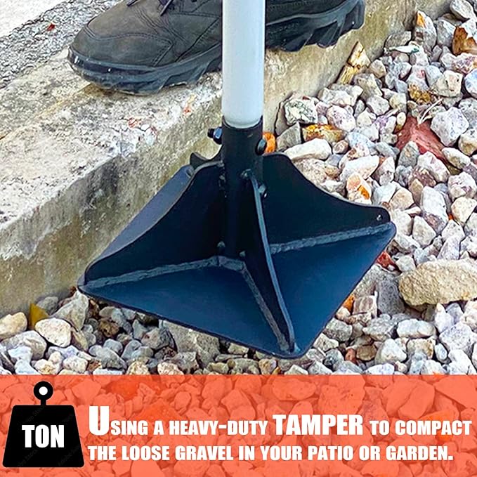 Heavy Duty Steel Tamper 10"x10" with 48 inch Handle and Rubber Grip Ideal Garden Landscaping Rammer for Earth Soil Asphalt, Gravel and Dirt Compaction Levelling Paver Tool Trash Tamper