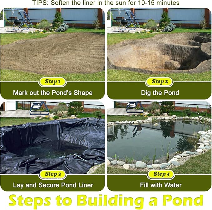 20 x 25 FT Pond Liner, 20 Mil Pond Liners for Outdoor Ponds, HDPE Pond Liner Easy Cutting Puncture Resistant, Pond Liners for Water Garden Fountain Waterfall, Koi Fish Aquaculture Pond