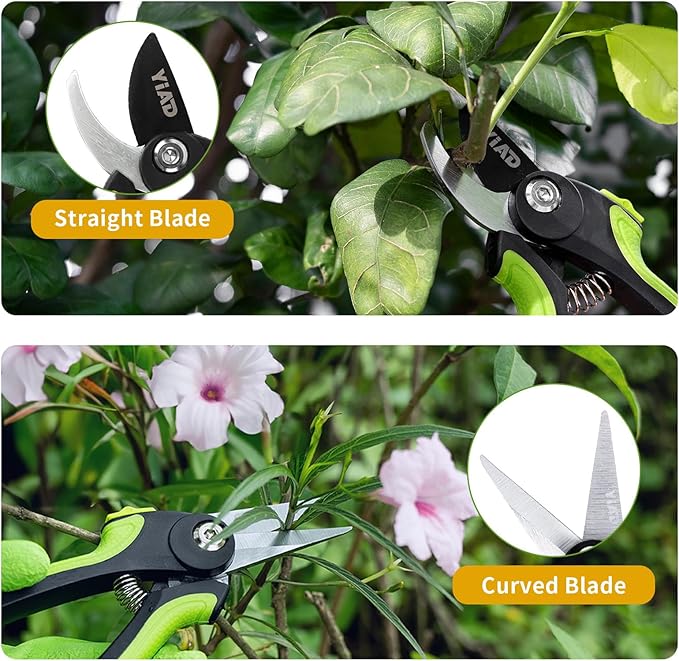 Garden Pruning Shears 2 Pack, 8" Bypass Pruning Shears and 8" Straight Garden Scissors Set, Garden Clippers Handheld, Gardening Tools for Cutting Flowers, Trimming Plants, Picking Fruits