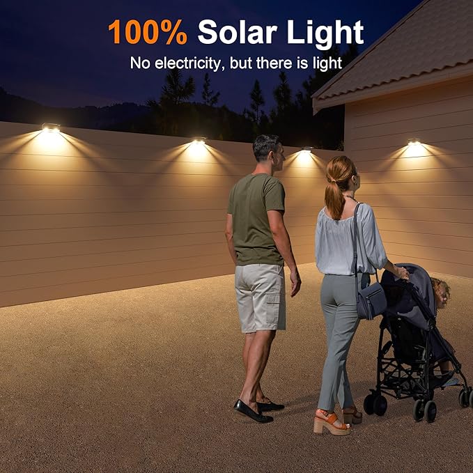 Ellasay Solar Fence Lights Outdoor: IP65 Waterproof RGB Solar Powered with 8 Lighting Modes - Wall Decor for Garden Deck Patio Backyard Balcony 6 Pack