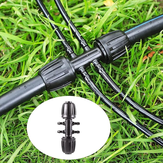 Drip Irrigation Fittings, (.520" ID x .650" OD) 1/2" to 1/4" Irrigation Parts Barbed Reducer Tee,Lock Reduced 6 Way T Connectors - 10 Pack