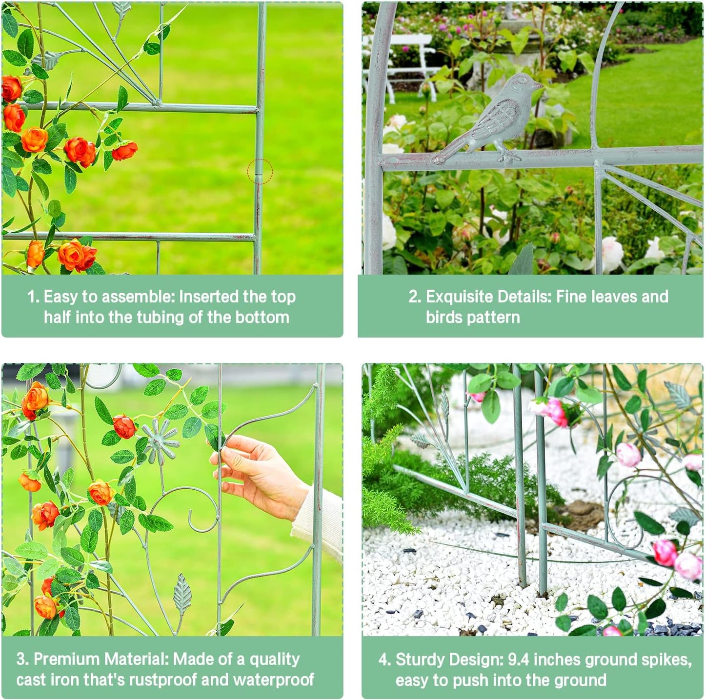 Sungmor Large Metal Garden Trellises for Climbing Plants - 82.5 Inch Tall & 2PC Green Pack - Beautiful Retro Style Metal Fence Trellis - Gardening Vines Plant Support for Flower Rose Climbing