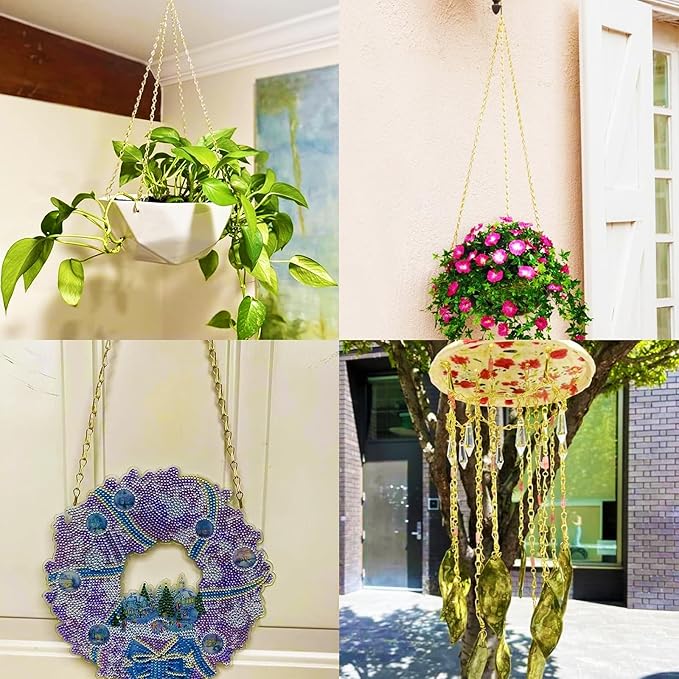 RIFNY Gold Hanging Chains with Hooks, 10 Pieces 20 Inch Chain for Hanging Bird Feeders Planters Baskets Billboards Lanterns Wind Chimes Ornaments Outdoor/Indoor Use (20 inch 10pcs)