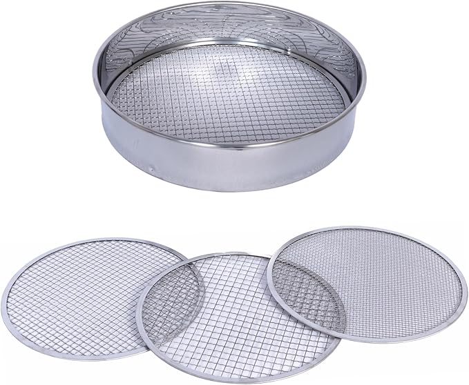 Soil Sifter Stainless Steel Set with 3 Sieve Mesh for Garden
