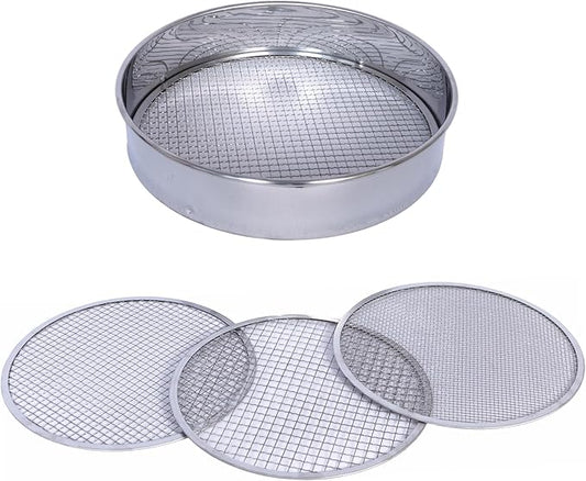 Soil Sifter Stainless Steel Set with 3 Sieve Mesh for Garden