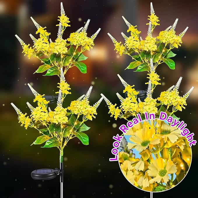 Neporal Solar Flowers Outdoor Waterproof Yellow, Decorative Garden Lights Solar Powered Dusk to Dawn, 8-Stem, 2 Lighting Modes Plants Lights for Yard, Backyard, Porch (Yellow)